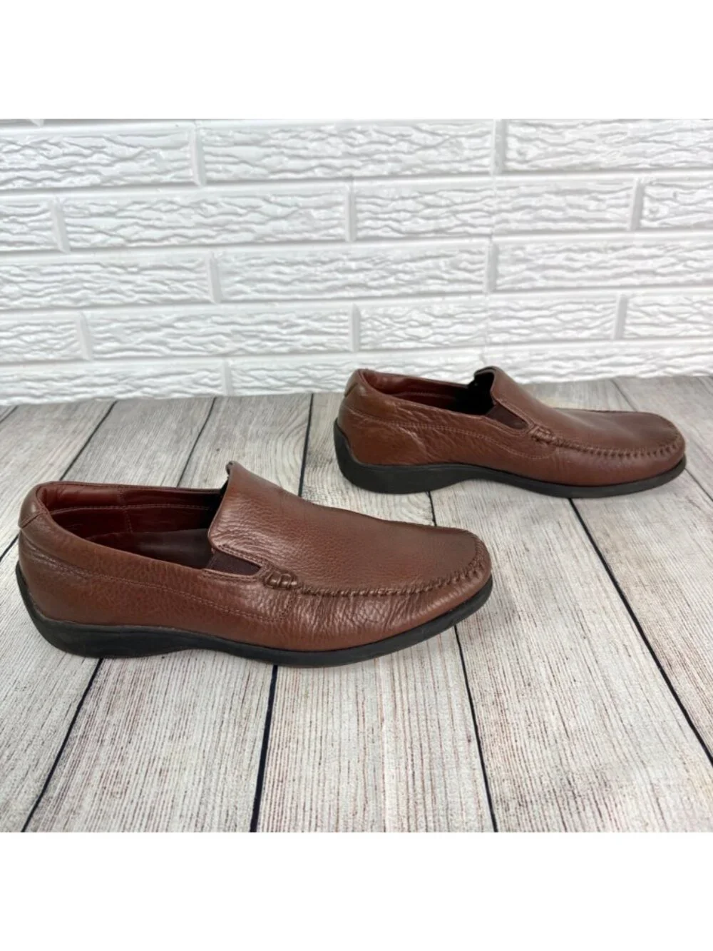 Neil M Mens Rome Loafers Walnut Brown Tumbled Leather Slip On Shoes Size 11D
